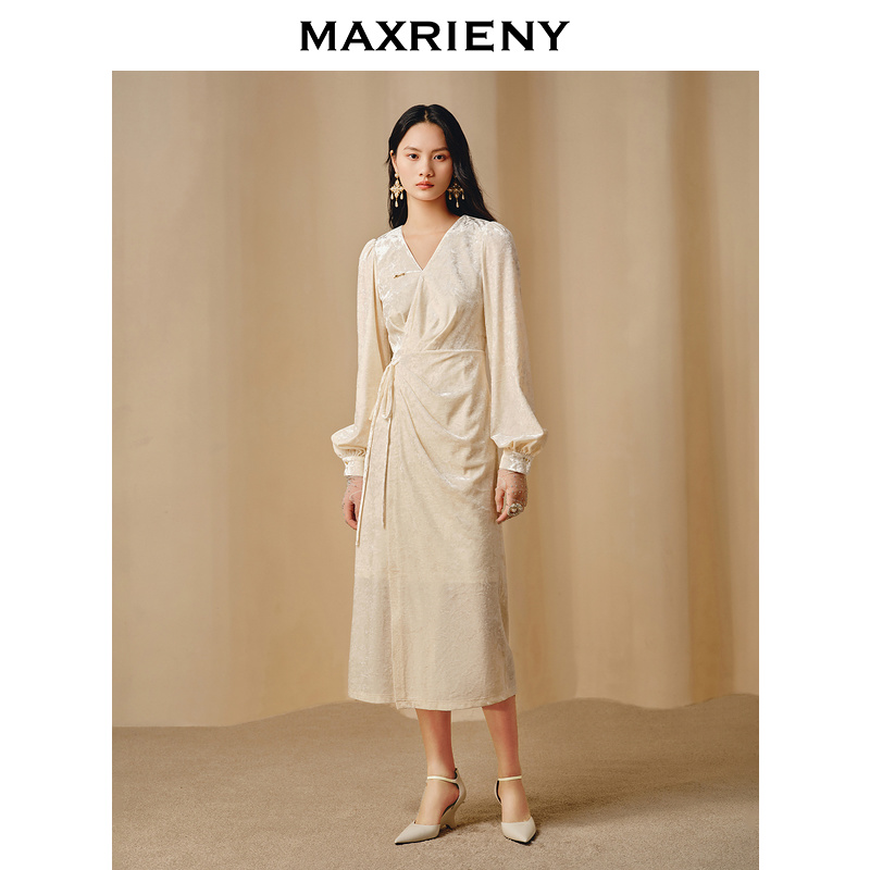 【芊芊专属】MAXRIENY法式连衣裙钻石绒围裹绑带松弛感裙子