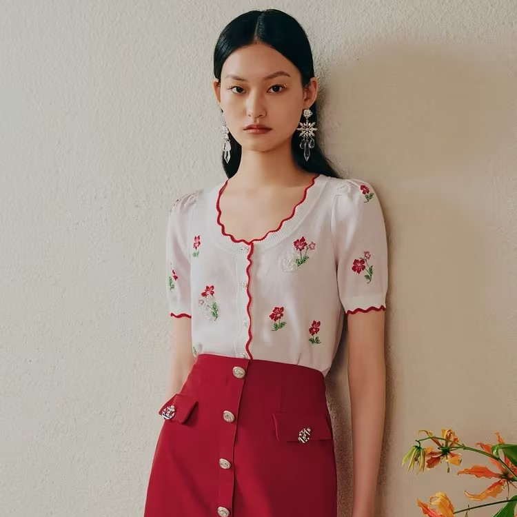 【老板娘夏天】MAXRIENY小红花甜美针织衫开衫薄毛衫上衣