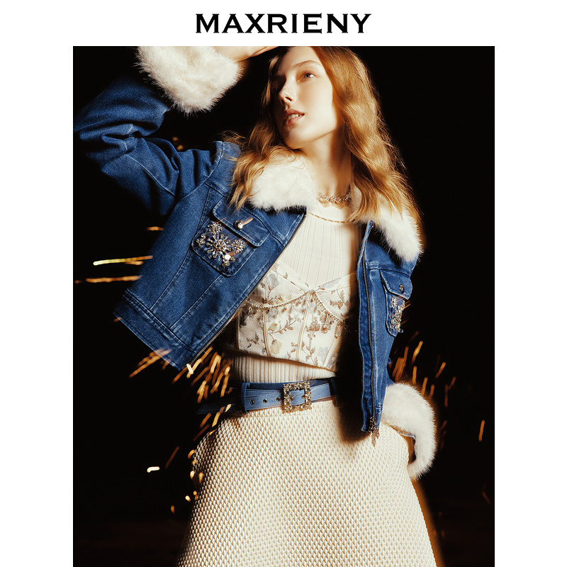 【芊芊专属】MAXRIENY精致雪花钉珠外套宽松截短廓形上衣女