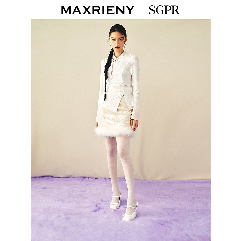 【林一专属】MAXRIENY贵雅新中式半裙毛绒直身短裙秋冬新款裙子