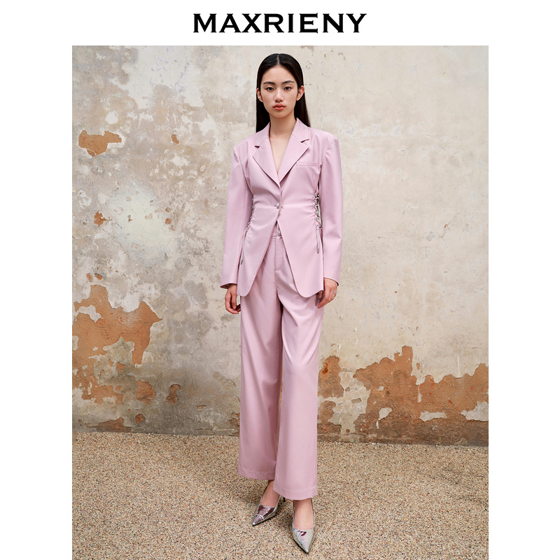 【陈大可 专属】MAXRIENY20粉色休闲裤设计师高腰通勤