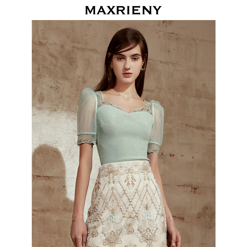 【芊芊专属】MAXRIENY上衣浅绿色淑女风针织衫女女装