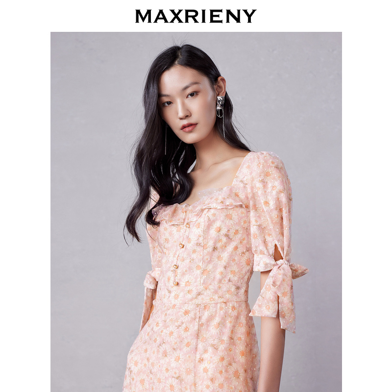 M047【赵老板专属】MAXRIENY蝴蝶结茶歇裙碎花连衣裙小雏菊长裙