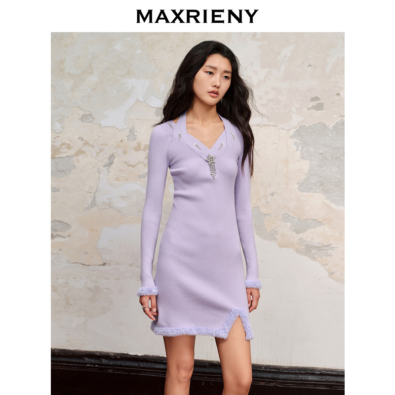 【蜜思仝】MAXRIENY摩登轻奢感连衣裙解构交叠装连衣裙气质