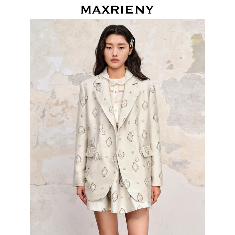 【林一专属】MAXRIENY新中式提花廓形西装宽松外套女高级气质感