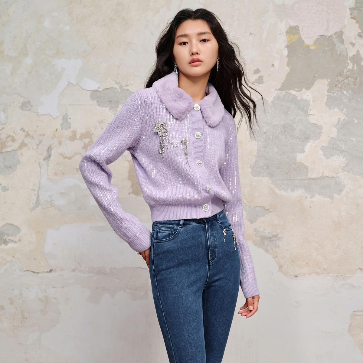 【老板娘夏天】MAXRIENY精致浪漫感毛织外套冬款修身上衣女