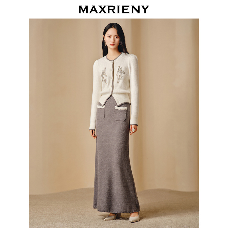 【老板娘夏天】MAXRIENYMAXRIENY直筒毛织半裙24年冬