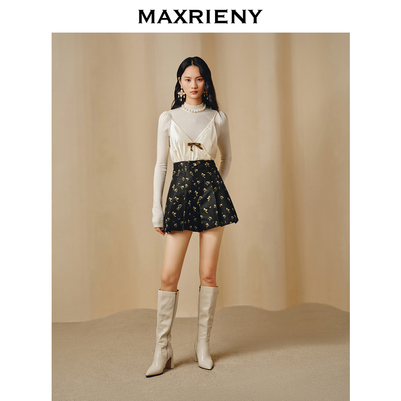 【毛毛专属】MAXRIENY蝴蝶结毛衫丝绒背心两件套长袖针织衫毛衣