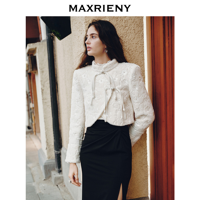 【陈大可 专属】MAXRIENY新中式绣花外套截短版型秋冬盘扣棉服女