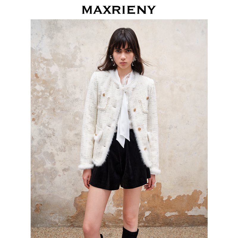 【CiCi专属】MAXRIENY名媛千金小香风轻羽绒服气质水貂毛