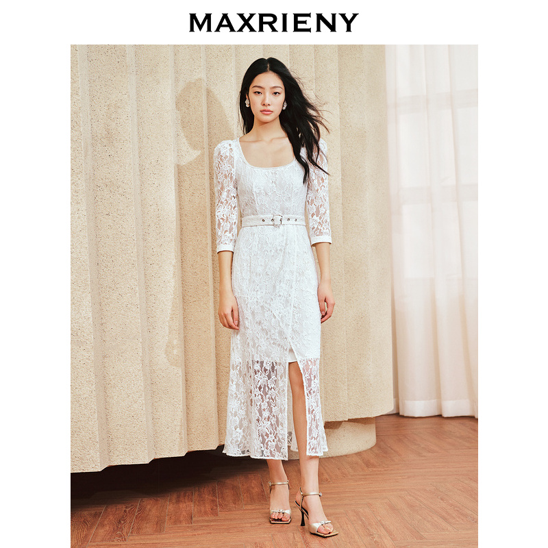 M330【赵老板专属】MAXRIENY法式白色优雅显瘦轻奢女装连衣裙