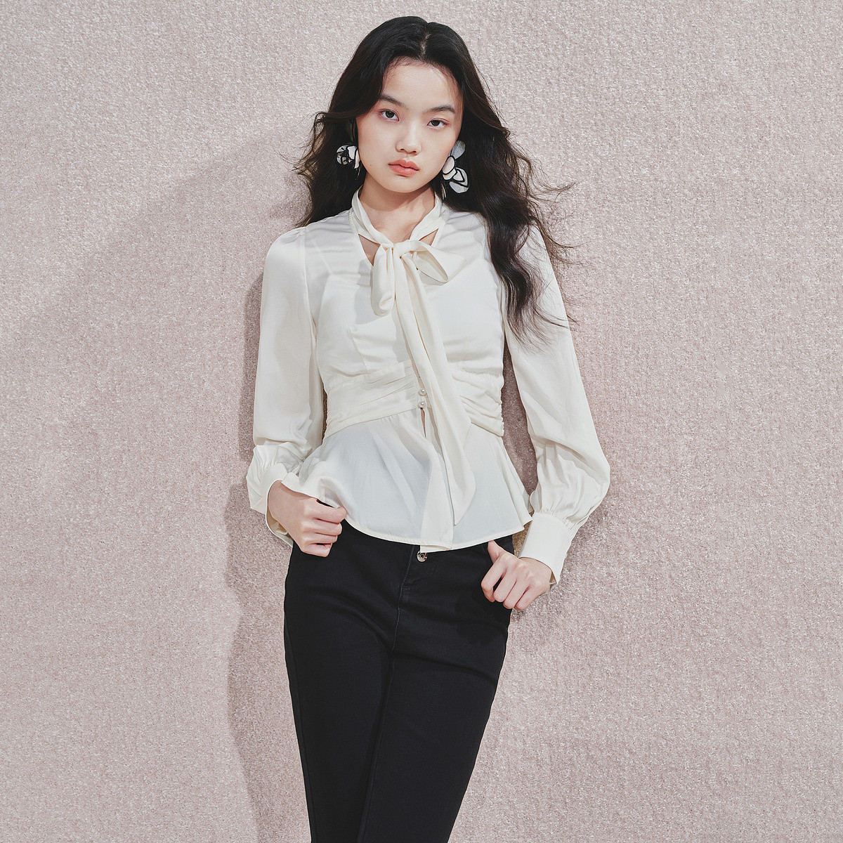 【初依专属】MAXRIENY优雅气质系带衬衫修身上衣女