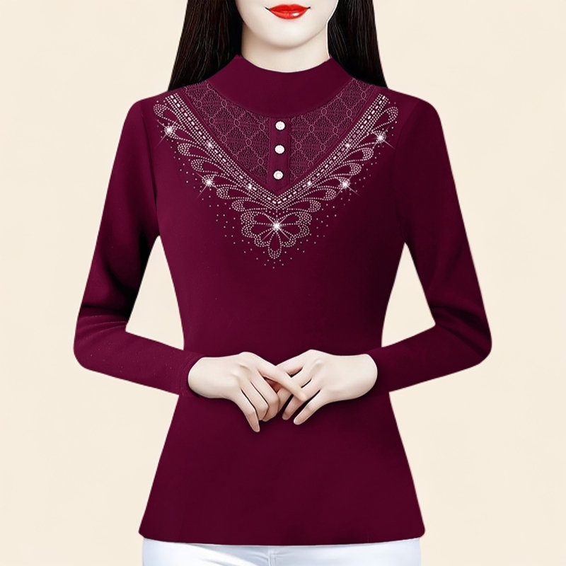 高端烫钻德绒打底衫女长袖T恤秋冬新款显瘦内搭保暖小衫时尚上衣 