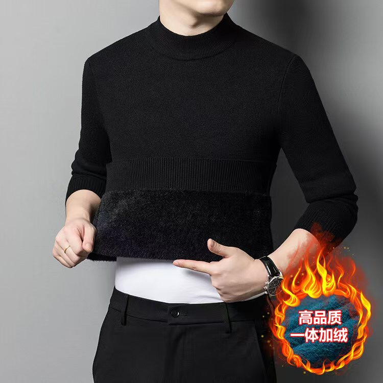 柏拉图保罗秋冬羊毛衫男士长袖加厚半高领针织打底衫中年纯色毛衣
