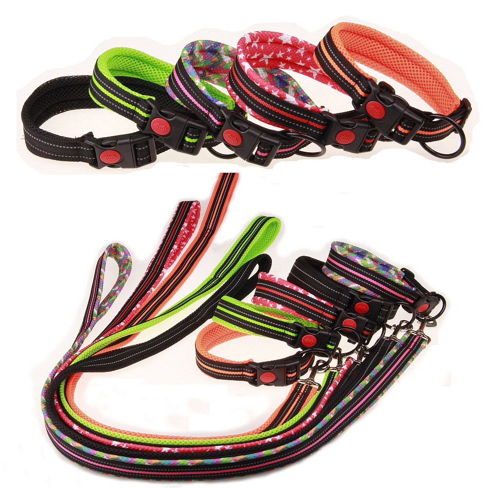 直销狗项圈宠物用品七彩彩虹项圈网布尼龙狗链挺好品牌