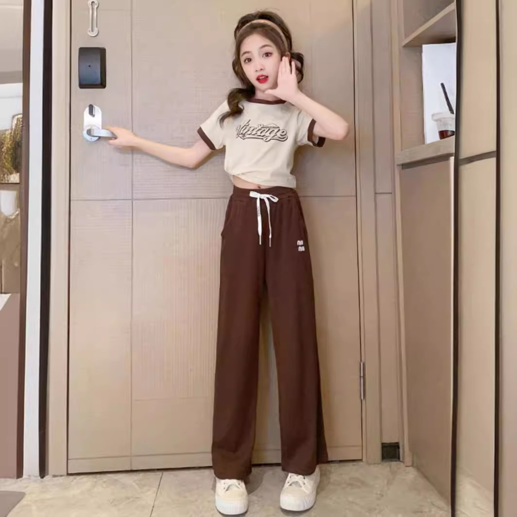 女童夏装2024新款套装儿童夏季洋气大童女装短袖时髦阔腿裤潮衣服