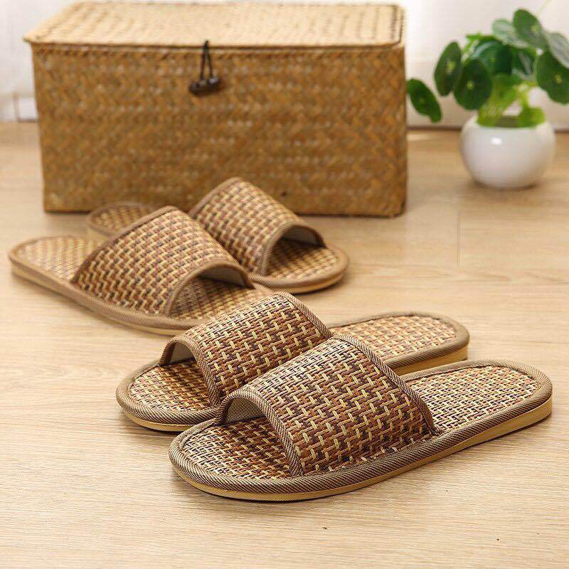 夏季亚麻竹编藤草男女情侣居家舒适木地板拖鞋草席四季室内凉拖鞋