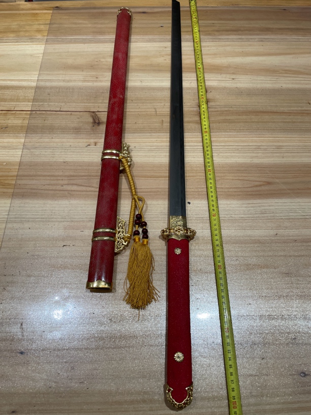 1744黄铜镀稀金真金软鱼皮毛铁草钢自炼钢烧刃长款唐刀未开刃