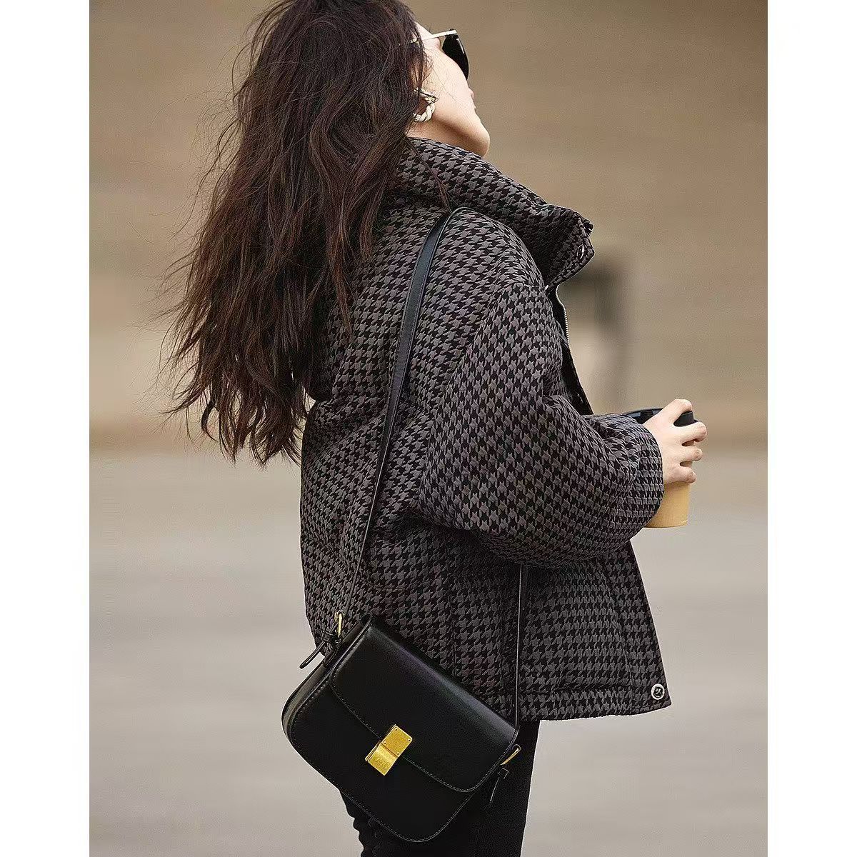 千鸟格棉服小个子立领加厚棉衣外套冬季新款时尚显瘦百搭气质棉袄