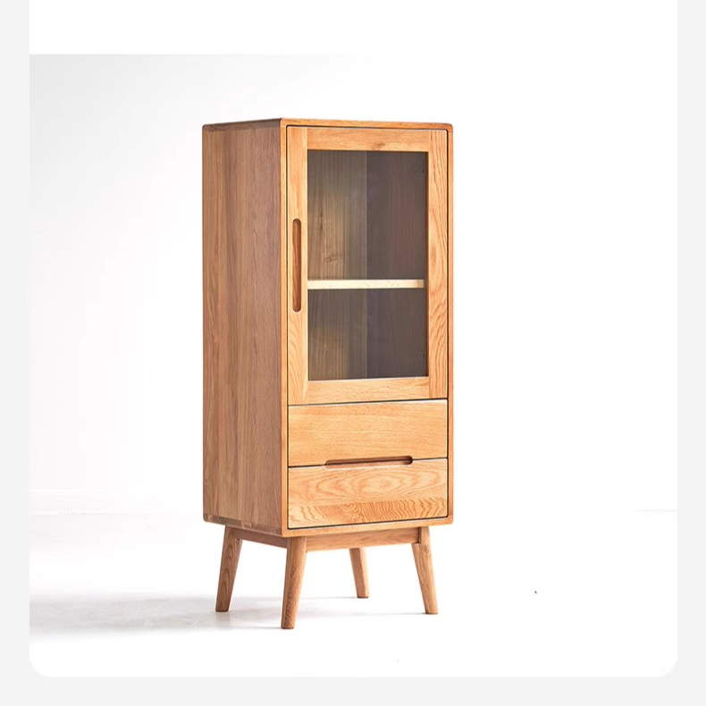 北欧实木电视组合边柜客厅简约玻璃门立柜储物柜橡木（清仓）