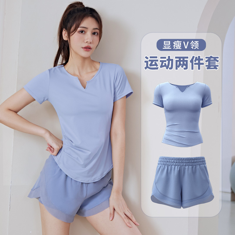 瑜伽服女2023夏季薄新款运动短袖短裤专业跑步速干普拉提健身套装