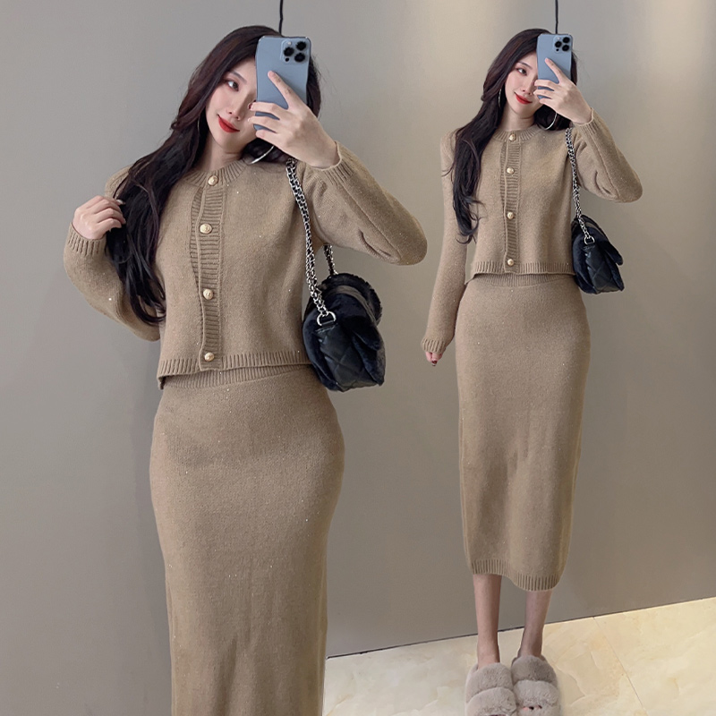 泽娅设计【日光岛屿】秋冬小香风气质套装时尚减龄半身裙开衫两件套