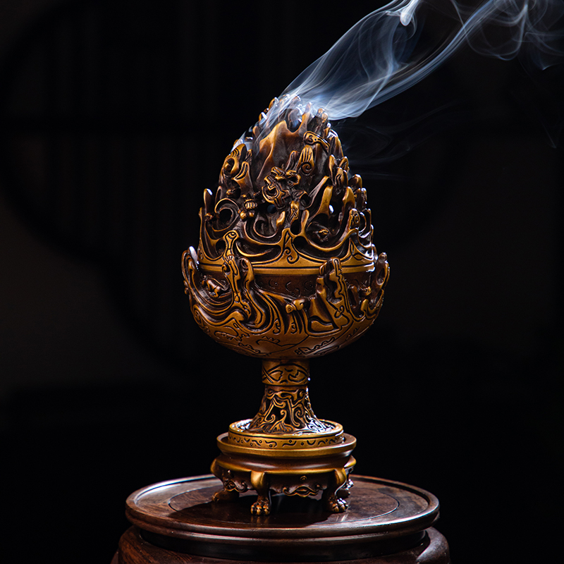 【臧风杰手工制】博山香炉带座汉博山炉精炼黄铜苏工博山炉熏香炉盘