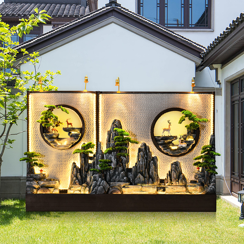 假山水幕墙流水景观庭院影壁墙酒店餐厅装饰水景屏风循环流水摆件