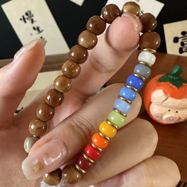 “彩虹圈”天然库克桶珠手链 彩虹雪巴 文玩女 甜甜手串