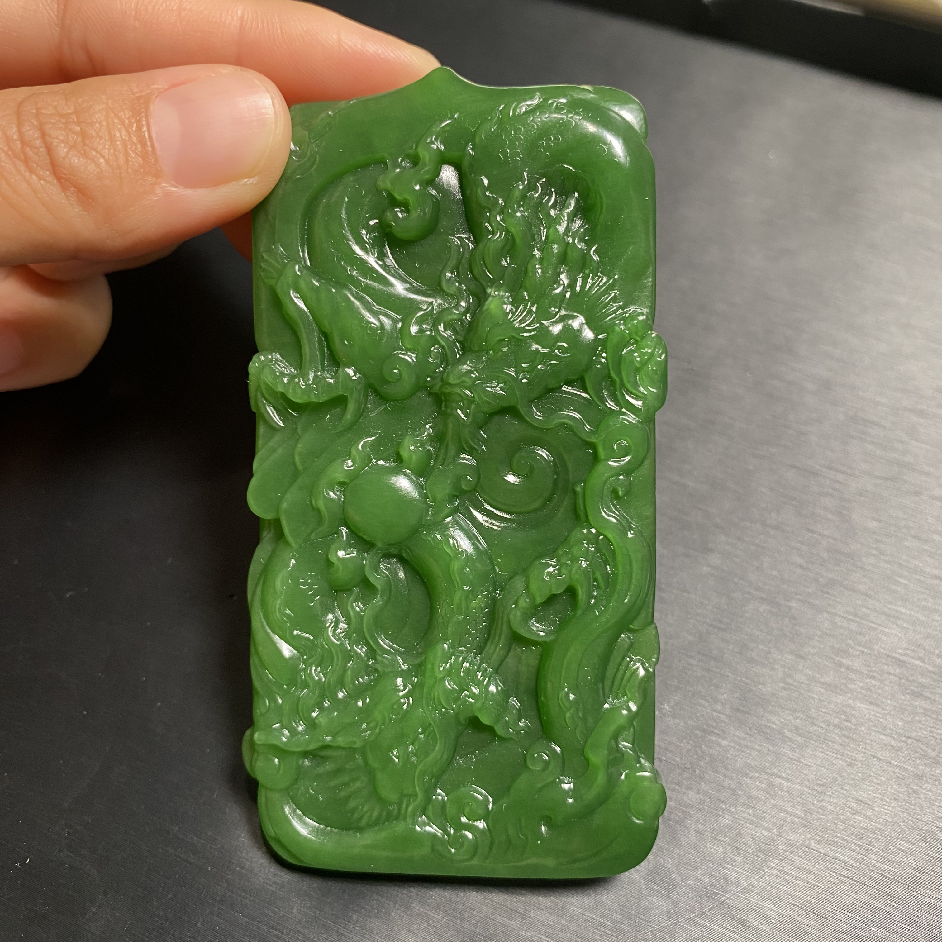 碧玉大龙牌双龙戏珠牌子冰阳绿