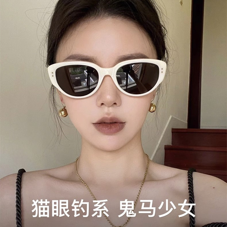gm复古猫眼墨镜女款高级感方圆脸窄框太阳眼镜爬山防紫外线菱形脸