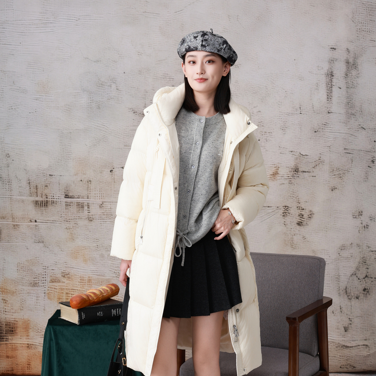 西町村屋飘带连帽长款保暖羽绒服冬季新款休闲百搭外套XH9D10017