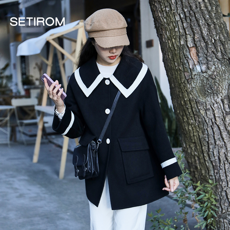西町村屋SETIROM22冬学院感撞色羊毛大衣XD7209112