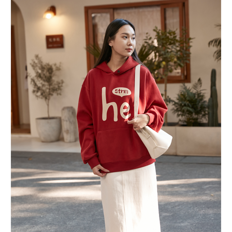 西町村屋卫衣女2023冬休闲慵懒风简约百搭字母连帽上衣HD8108519