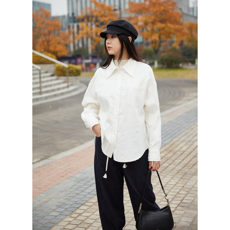 【首次PO价】西町村屋肌理感休闲衬衫女简约百搭长袖衬衣HD8103017