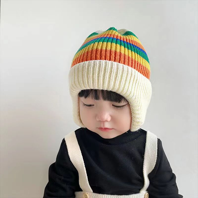 儿童帽子秋冬女童套头帽韩版针织帽彩色毛线帽男宝宝保暖护耳帽潮