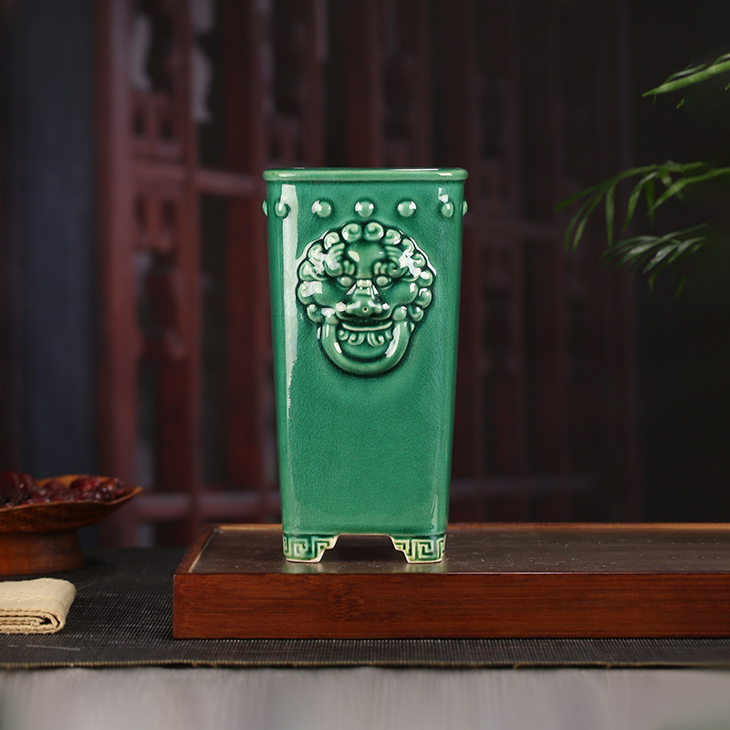 YLH11 YLH112鼓丁四方兽头兰花盆紫砂釉水宜兴张治诚室内摆件