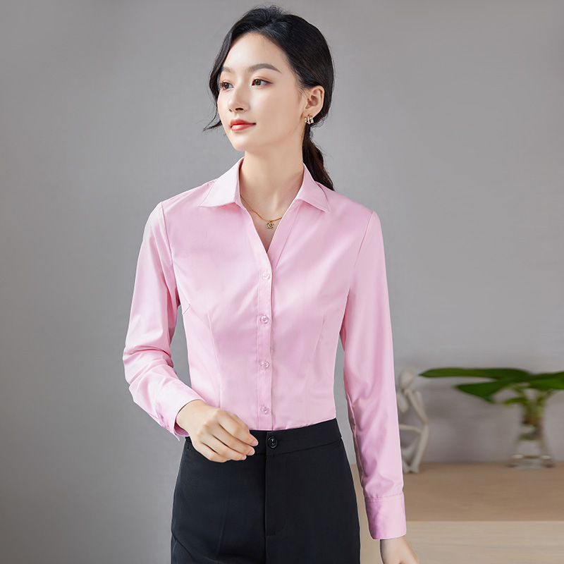 【艾雅姿】女V领职业衬衫气质显瘦白衬衣工作服6003