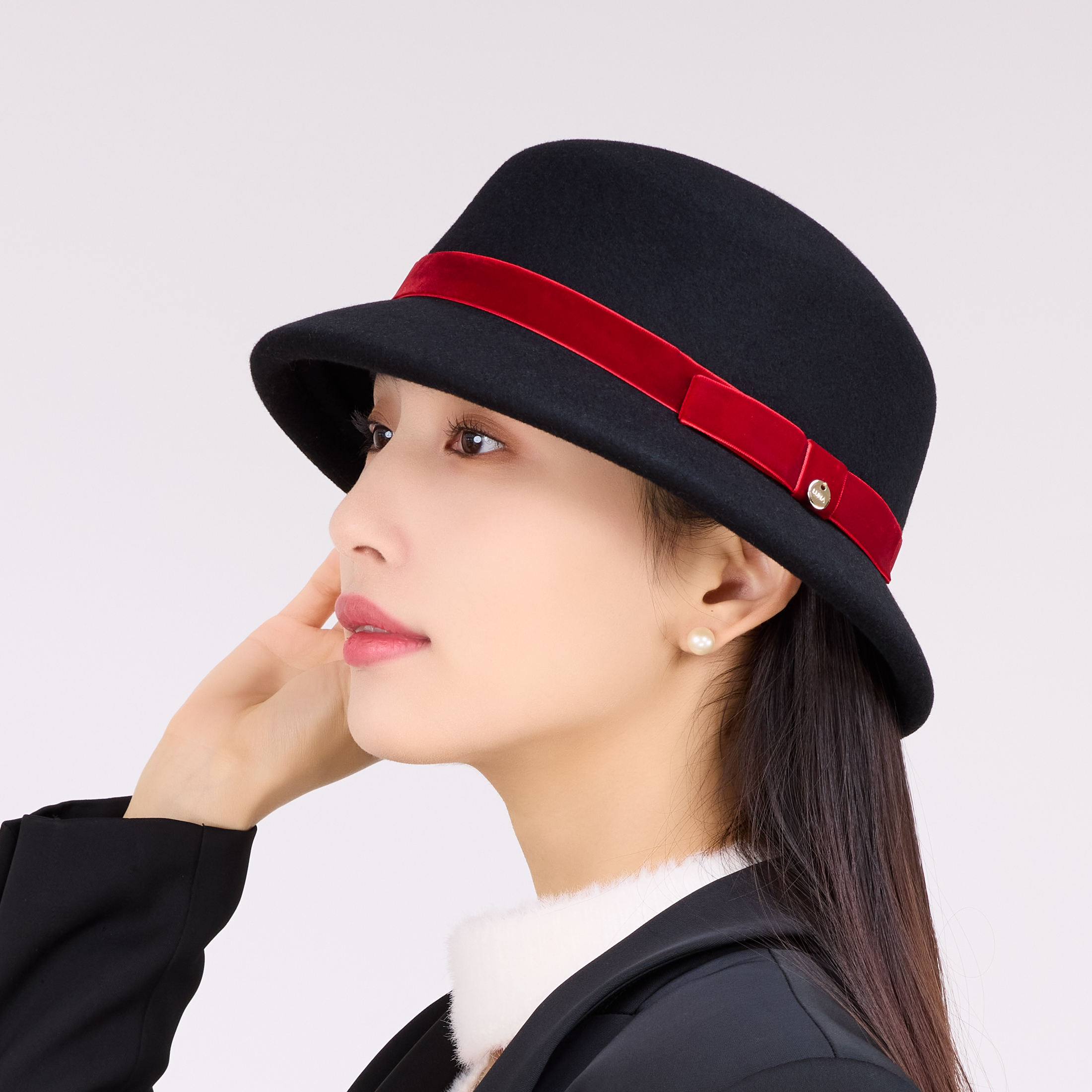 WF千金帽气质赫本风冬季羊毛帽子秋冬安哥拉百搭羊毛毡灯罩帽子