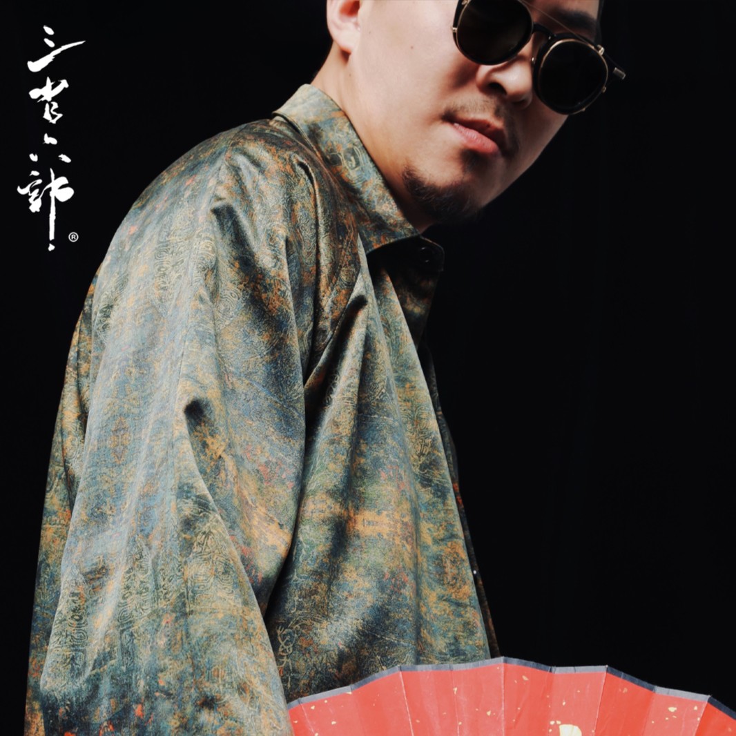 三省六部·青铜器·中国风轻奢敦煌进口醋酸复古百搭男士插肩衬衫