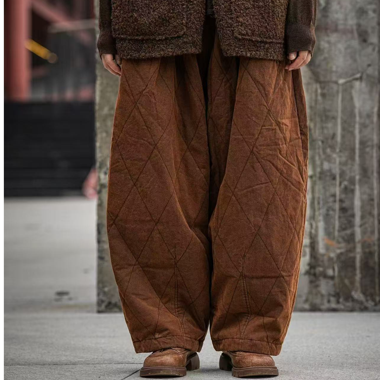 木木棉麻分享（疯子张）08379均码做旧阔腿宽松纯棉秋冬纯色棉裤