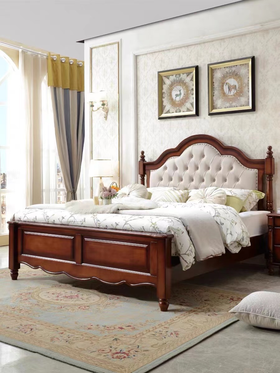 美式全实木床1.8米双人床主卧2米软包床美式实木软包1.5米主卧室