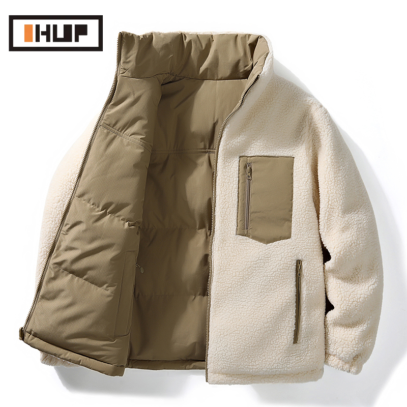 OHUP户外运动双面穿棉衣情侣外套冬季加绒加厚棉服保暖立领棉袄