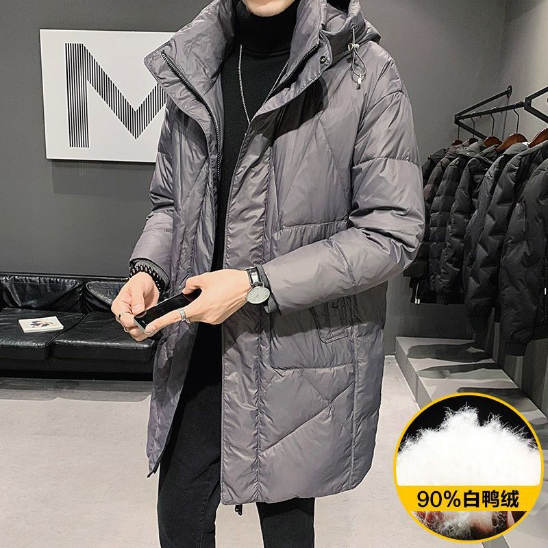 男士羽绒服中长款2023新款男装冬季外套男加厚潮流牌连帽休闲衣服