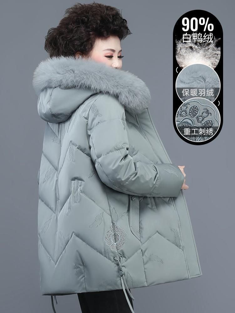 中老年妈妈羽绒服女2023新款宽松加厚白鸭绒老年人冬季保暖外套女