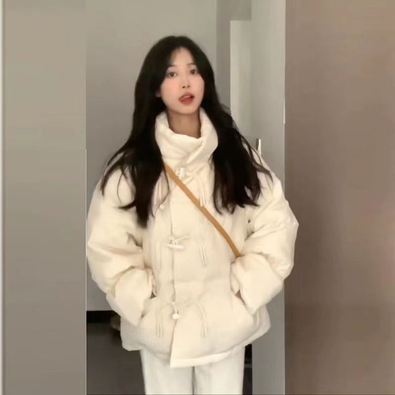 2023冬季新款奶huhu牛角扣羽绒棉服学生韩系短款宽松外套加厚保暖