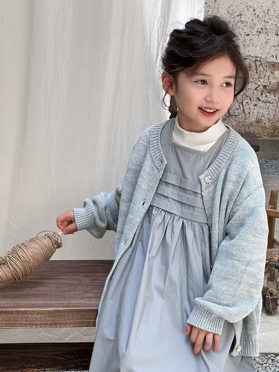 813433设计感压褶纯棉连衣裙Keke