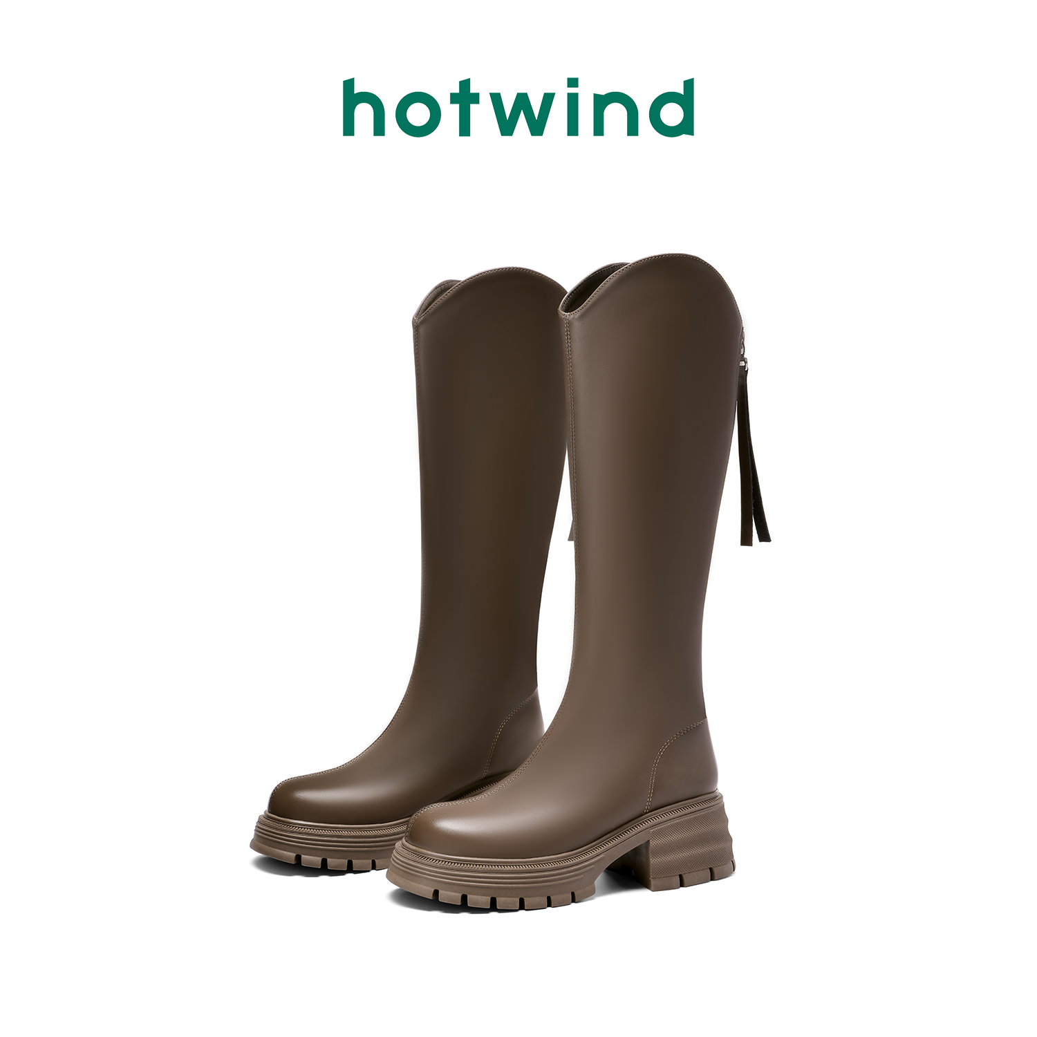【蔷薇之心】Hotwind/热风骑士靴女2023冬款英伦风百搭厚底高筒靴