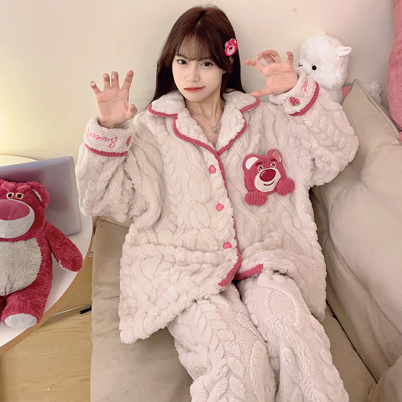 秋冬季珊瑚绒睡衣女加厚卡通甜美可爱法兰绒冬天家居服套装 2285