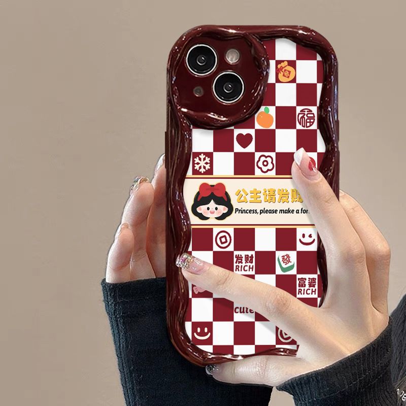 棋盘格公主请发财适用iphone15/13苹果14手机壳华为viv小米oppo软